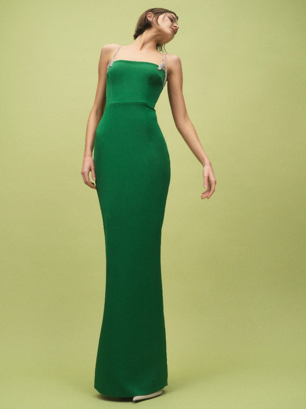 Rachel Gilbert Leora Gown NWOT Emerald Green Satin Wedding Formal Size 8 AU 3 - Picture 2 of 15